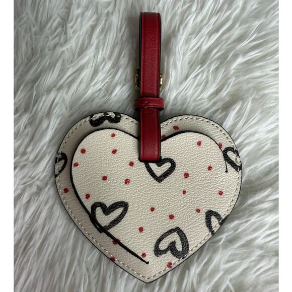 Coach Luggage Tag Red Heart Print Canvas Charm - Picture 2 of 8